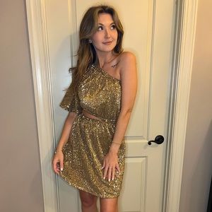 Gold Sequin One Shoulder Mini Dress NYE birthday Vegas bachelorette party